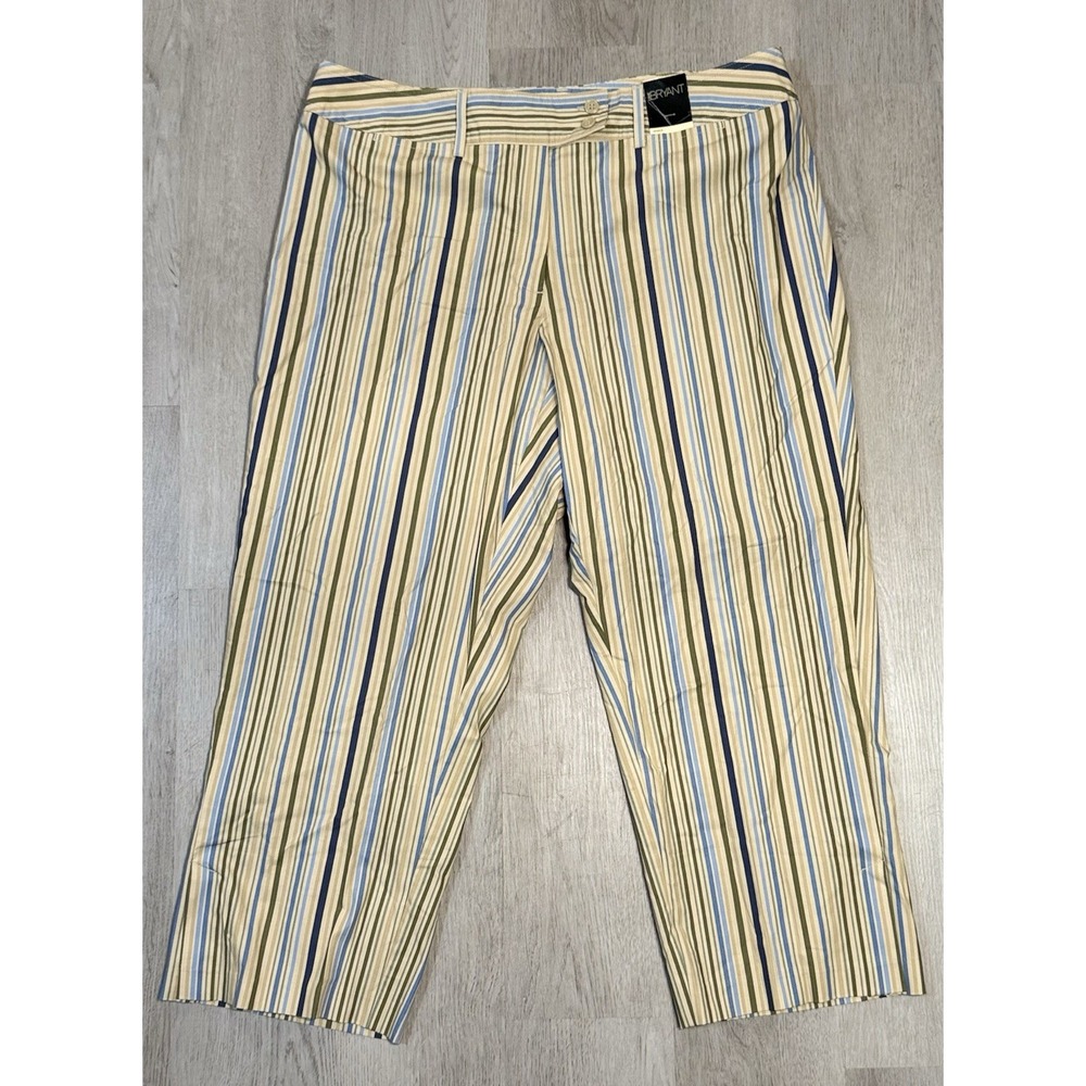 Lane Bryant Straight Cropped Pants Women Size 16 Beige Green Twill Linen NWT